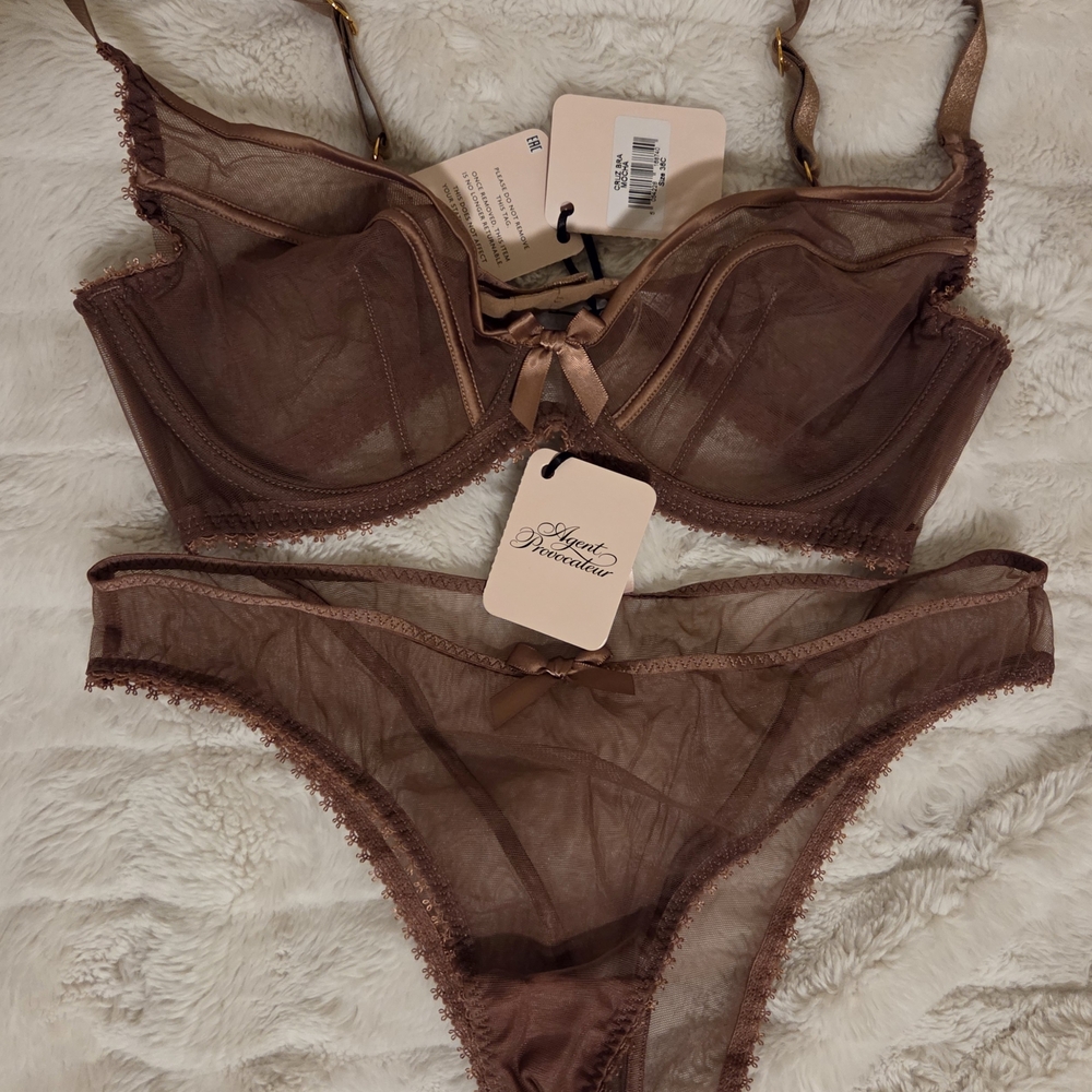 Agent Provocateur Cruz Mocha Sheer Lingerie Set